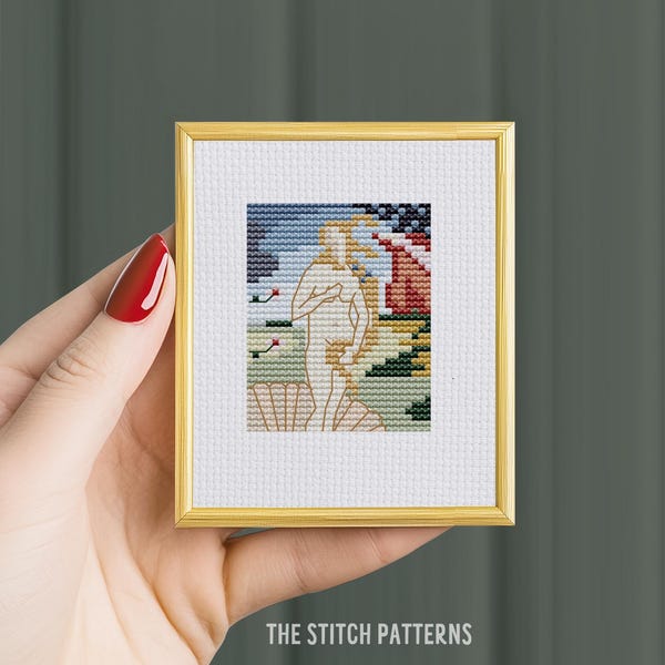 Venus Geburtstag mini Kreuzstich Stickmuster, kleiner Kreuzstich, vintage Kreuzstichmuster, kleine Galeriewand, modernes Kreuzstichmuster, kleiner Kreuzstich