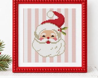 Schema per punto croce di Babbo Natale, lavoretto natalizio adatto ai principianti, schemi per ricamo in PDF, download immediato, disegno per ricamo natalizio