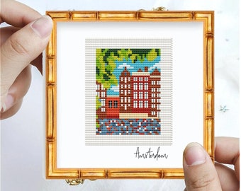 Mini Amsterdam - The stitch patterns,  modern cross stitch pattern PDF - Instant download, little city cross stitch, Amsterdam embroidery