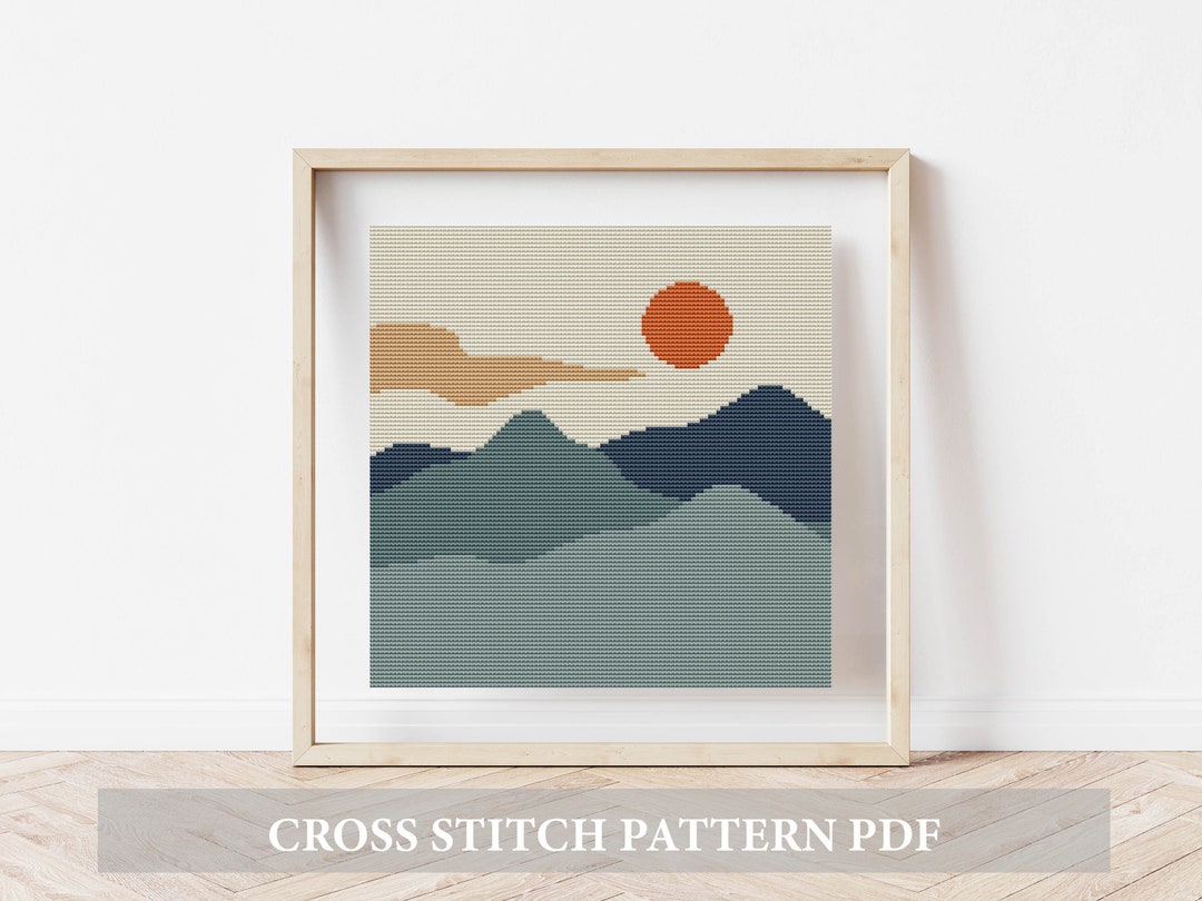 Landscape Mountains Modern Cross Stitch Pattern PDF, Forest Counted ...