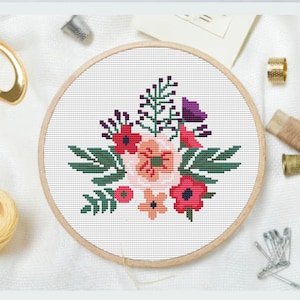 Bouquet Easy needlecraft, Floral cross stitch pattern PDF, Counted cross stitch chart, Flower embroidery, Plants cross stitch pattern, PDF