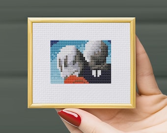 Cross stitch pattern Mini, The lovers, Rene Magrite, Cross Stitch Pattern (Digital Format PDF), Modern Cross Stitch Charts TheStitchPatterns