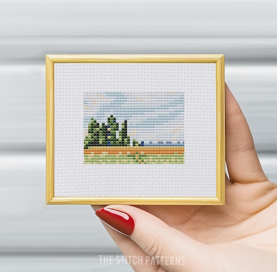 Mini Monet 'Wheat Field' Cross Stitch Chart (PDF Pattern) famous paintings, counted chart
