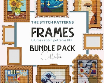 FRAMES CROSS STITCH patterns, super pack, 6 mini frames for mini masterpieces, pdf patterns, beginner friendly, art cross stitch, mini art