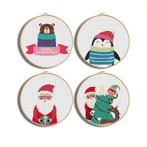 Set of 4 cross stitch pattern,Holiday Cross Stitch Pattern,Christmas Decor, instant Download PDF Cross Stitch pattern,Crochet Graph Pattern