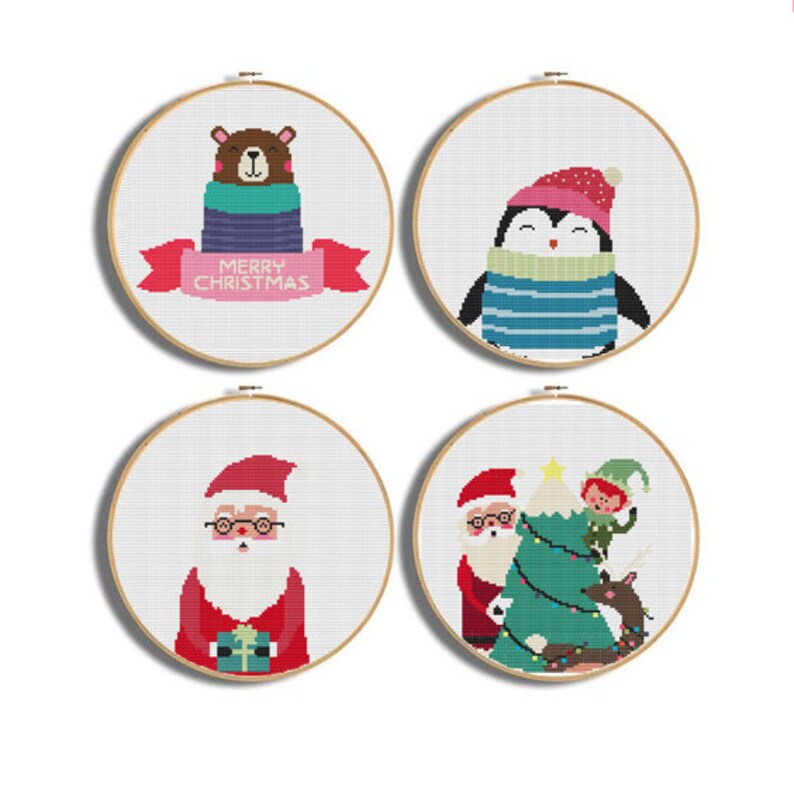 Set of 4 Cross Stitch Patternholiday Cross Stitch Etsy