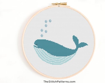 Whale Cross Stitch Pattern, Sea Animal Sampler, Nursery Decor (PDF Download)