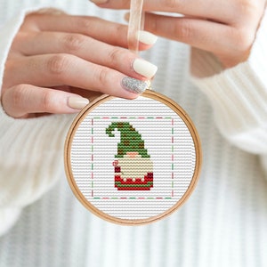 Gnome Cross Stitch Pattern PDF, Christmas ornament DIY , mini cross stitch, counted cross stitch pattern, small gnome christmas, gift xmas