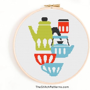 Retro Kitchen- Cross Stitch Pattern (Digital Format - PDF),Kitchen cross stitch pattern,House cross stitch pattern,Hand embroidery hoop art