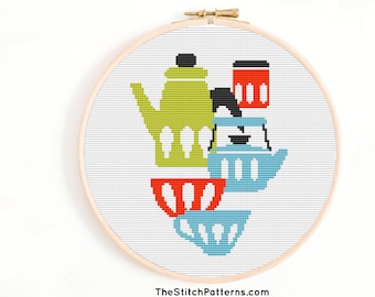 Retro Kitchen- Cross Stitch Pattern (Digital Format - PDF),Kitchen cross stitch pattern,House cross stitch pattern,Hand embroidery hoop art