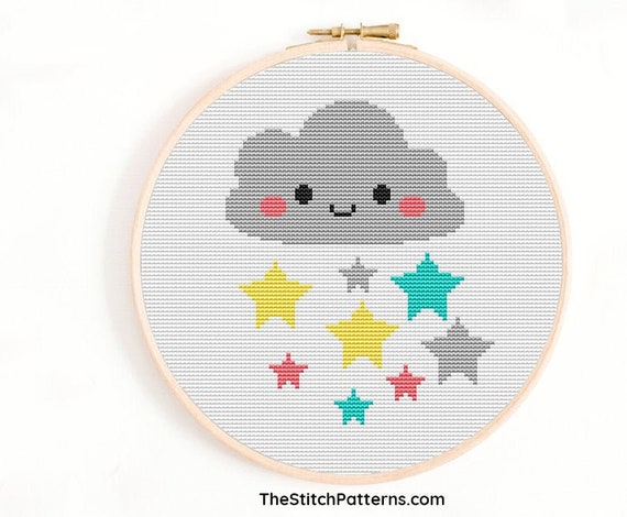 Kids Cross Stitch Pattern Cloud Cross Stitch Cute Cross Stitch Pattern  Rainbow Stars Cross Stitch Pattern,nursery Cross Stitch, Kawaii 