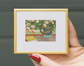 Van Gogh Cross Stitch Pattern: Vase with Oleanders (PDF Pattern) floral counted chart, masterpieces