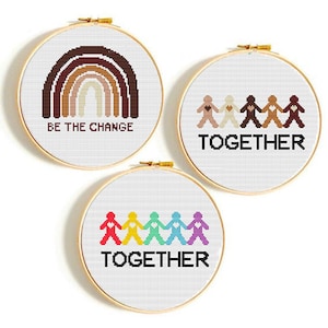 Set von 3 Stickmuster für soziale Gerechtigkeit, moderne Kreuzstichmuster, Zählmuster, Kreuzstichmuster, Kreuzstichmuster,