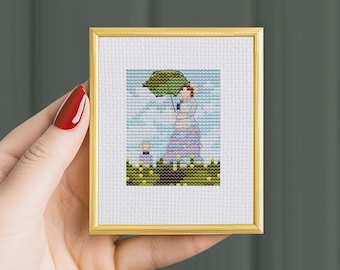 Woman with a Parasol, Monet, cross stitch art pattern, small cross stitch, embroidery art, famous painting, masterpieces cross stitch, easy