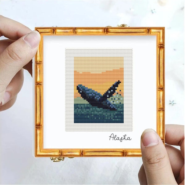 Alaska City Cross Stitch Pattern, Mini Cross Stitch Pattern, whale cross stitch, Easy Cross Stitch, Embroidery Pattern, travel Cross Stitch