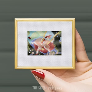 Patrón de punto de cruz versión moderna "El columpio en miniatura" de Fragonard, mini punto de cruz, gráfico de punto de cruz, descarga en PDF, mini galería de pared, arte