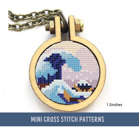 Pendant The Great Wave off Kanagawa cross stitch pattern, PDF Download, Katsushika Hokusai pattern,mini modern cross stitch, jewelry stitch