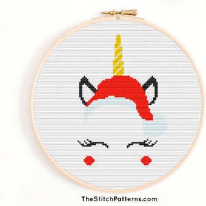 Christmas cross stitch pattern UNICORN face Counted cross stitch winter cross stitch Modern cross stitch Noel Joy girls cross stitch, kids