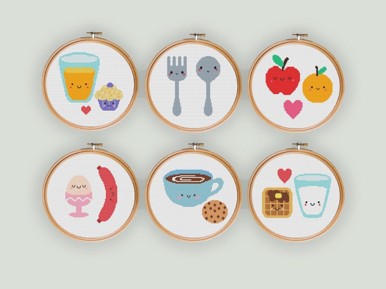Food Cross Stitch Pattern Set of 6 PDF Pattern Colourful Etsy Stitch cross