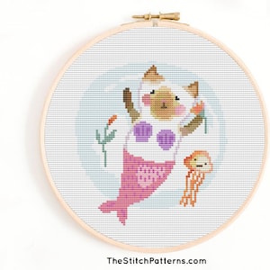 Cuadro punto de cruz, patrón punto de cruz moderno, patrón pdf sirena, patrón punto de cruz sirena, punto de cruz, arte infantil, decoración infantil niña