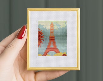 The Eiffel Tower Cross-stitch pattern, mini art, PDF pattern, Georges Seurat, small art, embroidery art, cross stitch art, hand stitch art