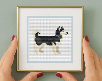 Husky Cross Stitch Pattern Pdf Digital Download Dog needlepoint Beginner Project Dmc Chart Modern Design Pet Portrait Needlework gift