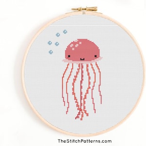 Nautical theme pattern,ocean Cross Stitch,Cross Stitch Pattern,Kids Pattern,jellyfish Decor, Instant Download PDF,Counted Cross Stitch Chart