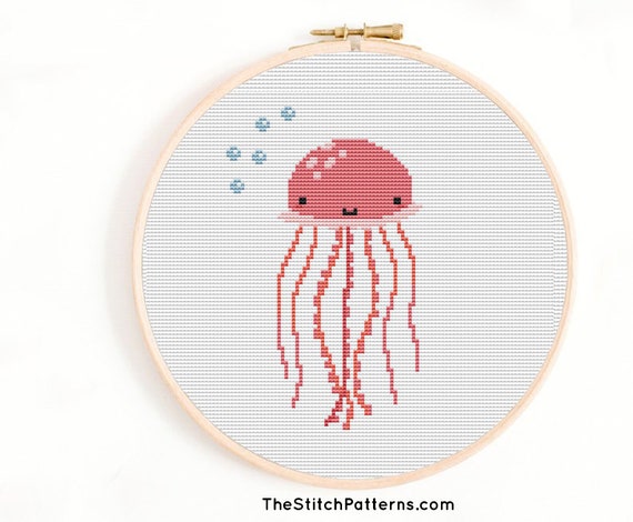 Nautical theme pattern,ocean Cross Stitch,Cross Stitch Pattern,Kids Pattern,jellyfish Decor, Instant Download PDF,Counted Cross Stitch Chart