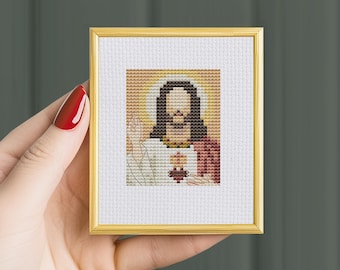 Mini modèle de point de croix Sacré-Cœur de Jésus, art religieux (Modèle PDF)