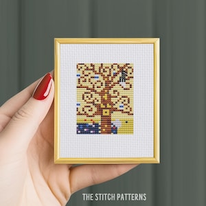 Tiny The tree of life, 1905 art, small Gustav Klimt pattern, Miniature art cross stitch, modern cross stitch, mini museum, cross stitch pdf