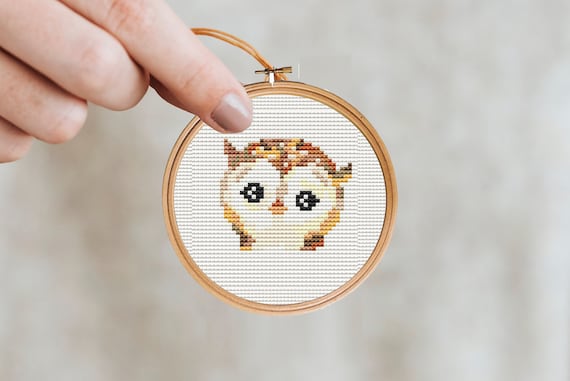 Owl Cross Stitch Pattern, mini cross stitch, Animals Cross Stitch, owl Embroidery, Nursery hoop art, Woodland, PDF Format, small chart, tiny