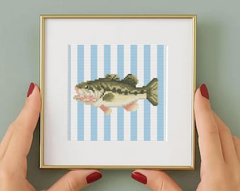Schema per punto croce di pesce persico in PDF, schema per ricamo a punto croce, pesca per principianti, download digitale istantaneo, idea regalo per pescatori, ricamo naturalistico