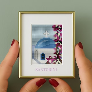 Santorini - MINI Cross Stitch Pattern (Digital Format - PDF), Greece cross stitch, travel cross stitch, tiny land, Greece embroidery, DIY