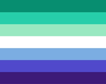 Puede incluir: Una bandera horizontal con seis franjas. La franja superior es verde azulado, la segunda franja es turquesa, la tercera franja es verde claro, la cuarta franja es blanca, la quinta franja es azul claro, la sexta franja es azul y la franja inferior es morado oscuro.