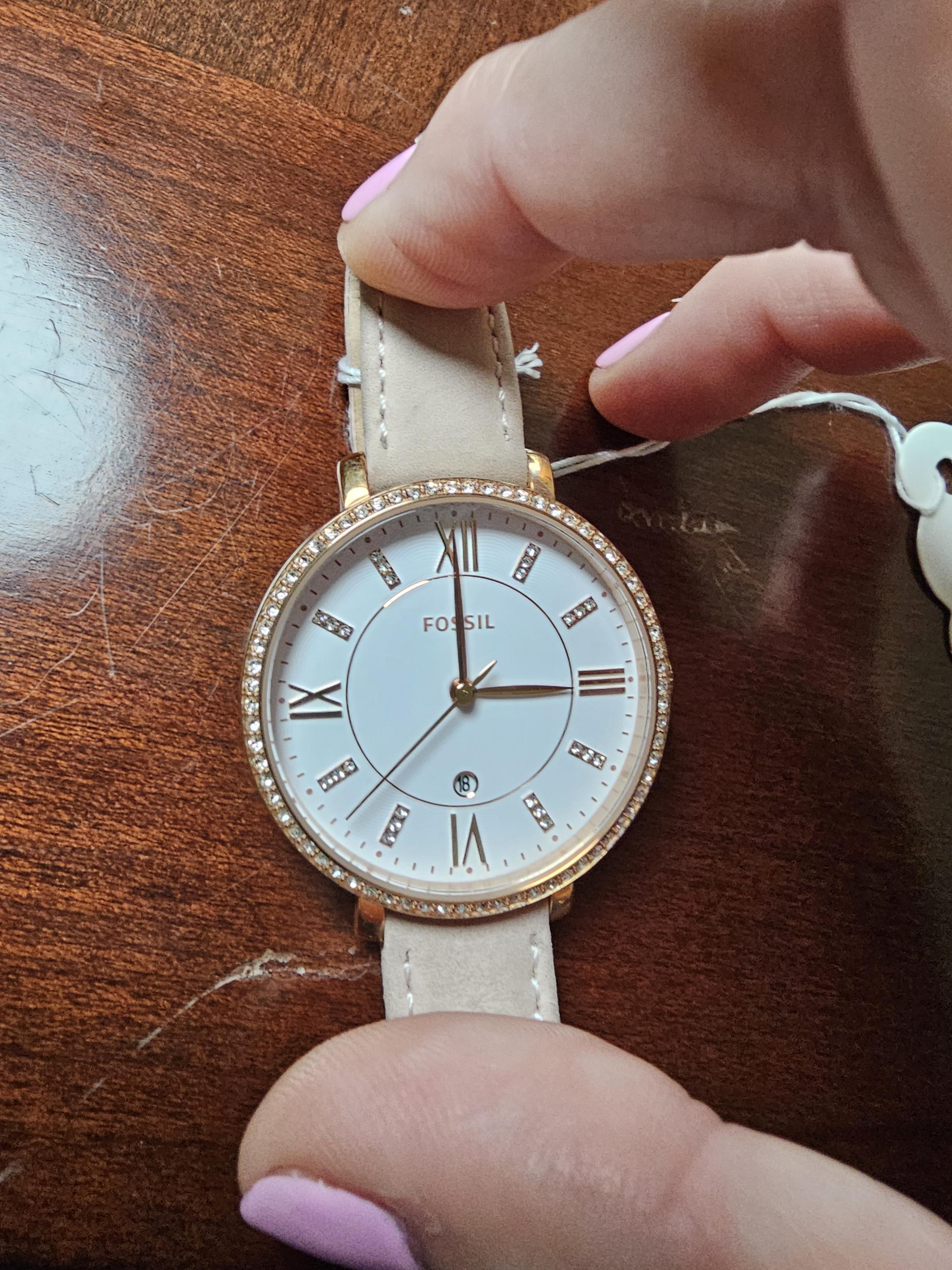 Fossil Women\'s Rose-Beige Leather Strap Crystal Bezel Watch Fossil Colleen Crystals Rose Gold Red Mop Dial Womens BQ3919  main image 4