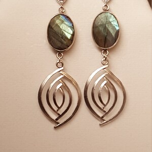 Labradorite silver CZ post dangling earrings