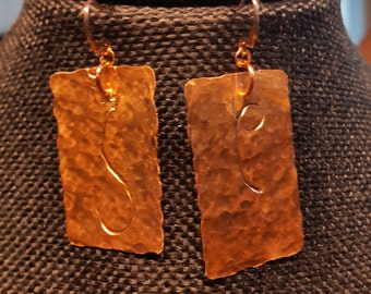 Hammered Copper earrings with rose gold ear wires.
