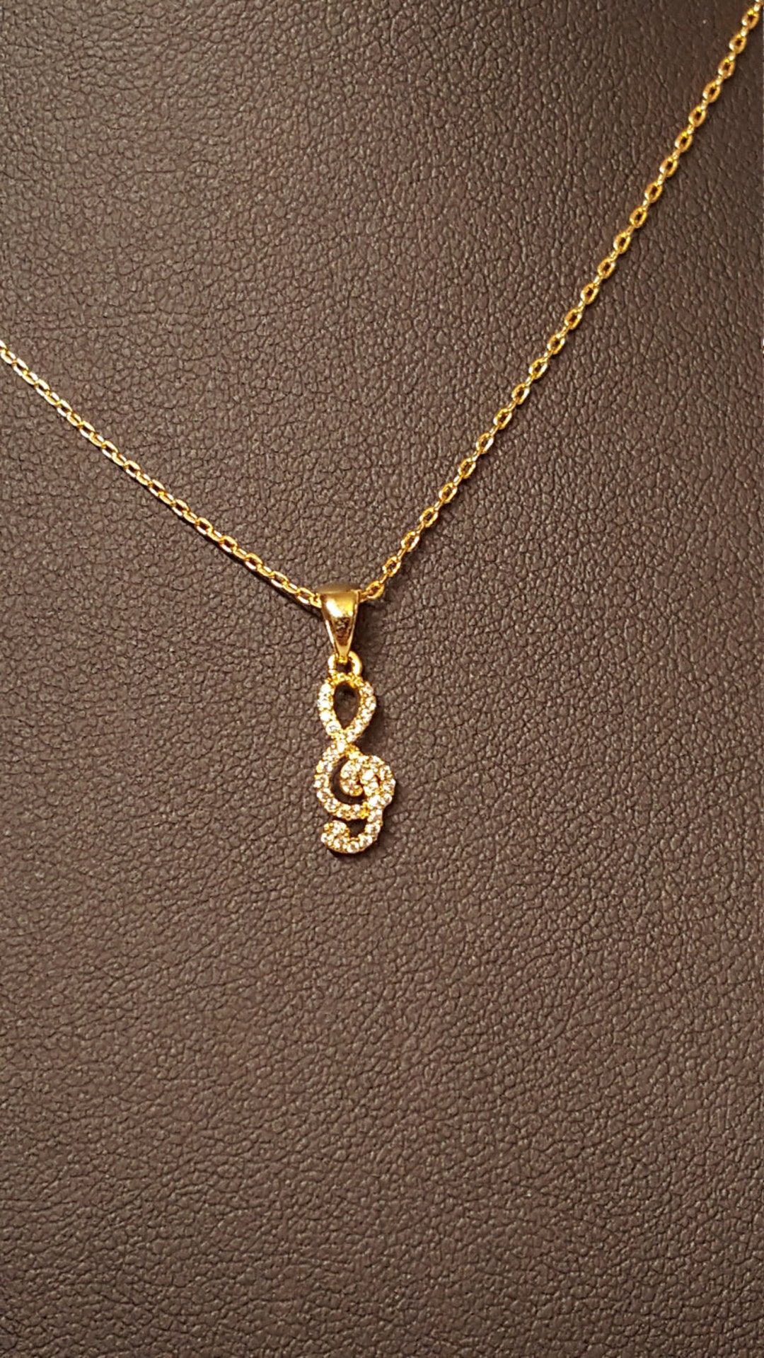 CZ Pave Music Treble Clef Gold Plated Pendant and 15 Inch - Etsy