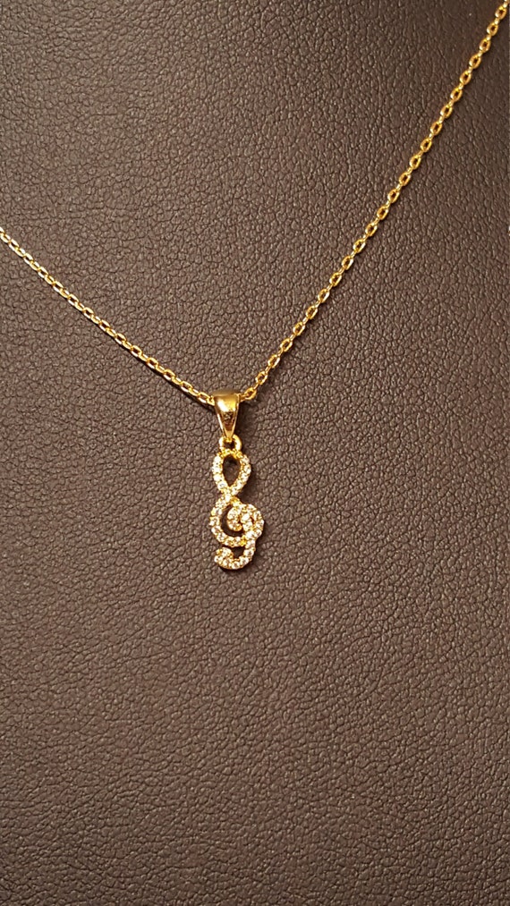 CZ Pave Music Treble Clef Gold Plated Pendant and 15 Inch | Etsy