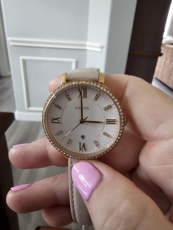 Ladies Fossil Watch With Beige Leather Band and Rose Gold  display picture 2