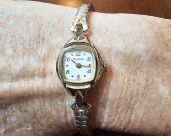 Vintage Bulova 10k R.G.P Sterling Silver Back Watch Vintage 1959 Bulova Ladies Watch M9 10K RGP Bezel Stainless  main image 4