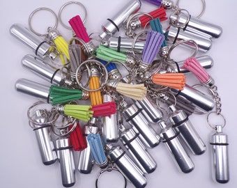 Stash Discrete Pill Holder Medicine Tube Keychain With Tassel, Choice of Colors