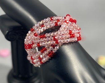 Wire Braided Cuff Bracelet - Red and Pink  beaded jewelry