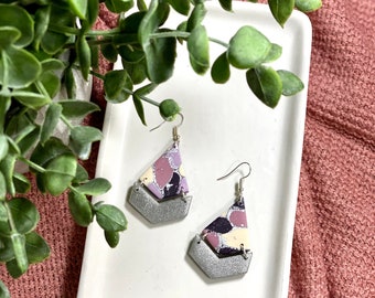 Purple Chevron Clay Earrings, Purple Clay Earrings, Valentine's Day Earrings, Gift for Her, Statement Earrings