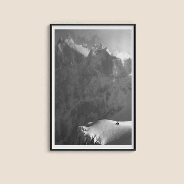 Aiguille du Midi skiing photo print - Chamonix, France Wall Art - Mont Blanc Massif Winter - Gift