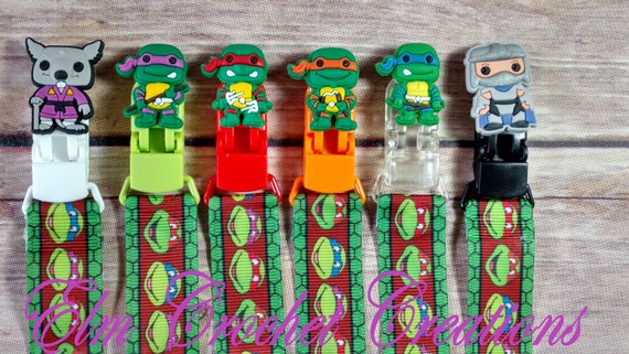 Handmade Teenage mutant Ninja Turtles Personalised Dummy Clips 4 colours