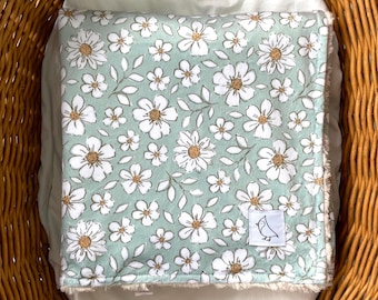 Boho Floral Baby Blanket: Soft Faux Fur Minky Crib Blanket