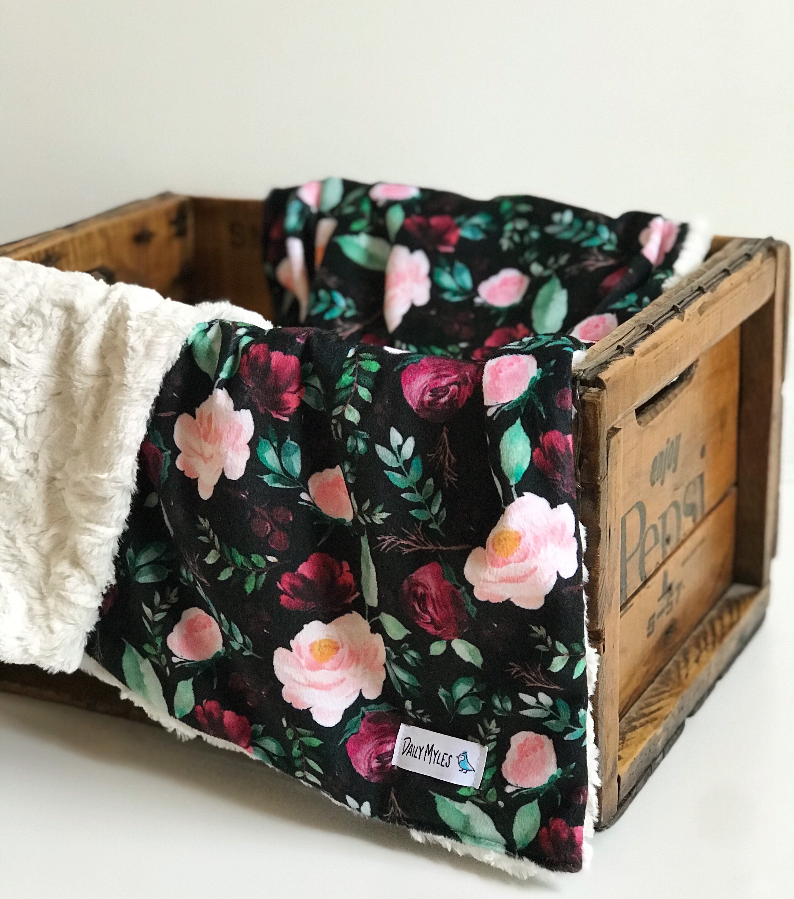 BLACK FLORAL Baby Blanket // Baby Girl Blanket // Baby Blanket Etsy