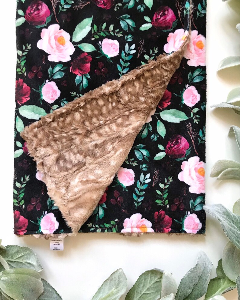 BLACK FLORAL Baby Blanket // Baby Girl Blanket // Baby Blanket Etsy