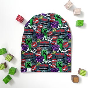 Minecraft Slouchy Beanie: Soft Cotton Spandex Knit. Sizes Baby to Adult